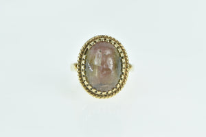 14K Oval Watermelon Tourmaline Cabochon Ring Yellow Gold
