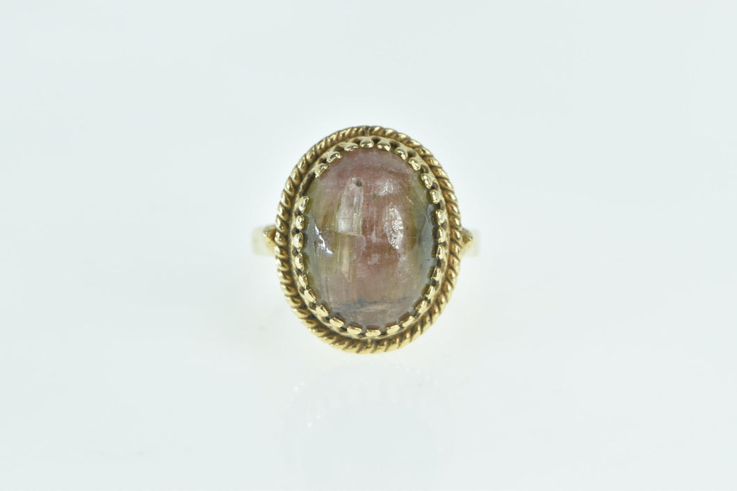 14K Oval Watermelon Tourmaline Cabochon Ring Yellow Gold