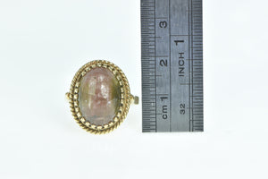 14K Oval Watermelon Tourmaline Cabochon Ring Yellow Gold