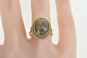 14K Oval Watermelon Tourmaline Cabochon Ring Yellow Gold
