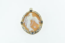 Load image into Gallery viewer, 14K Victorian Angel Scene Cameo Sapphire Floral Pendant/Pin Yellow Gold