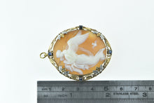 Load image into Gallery viewer, 14K Victorian Angel Scene Cameo Sapphire Floral Pendant/Pin Yellow Gold