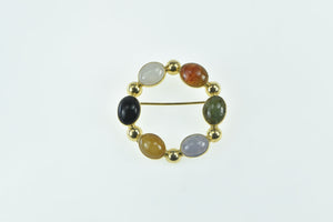 14K Vintage Multi Stone Cabochon Circle Pin/Brooch Yellow Gold