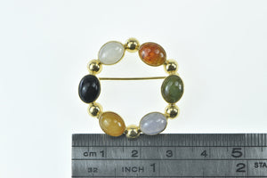 14K Vintage Multi Stone Cabochon Circle Pin/Brooch Yellow Gold