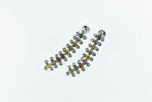 Load image into Gallery viewer, 18K Multi Colored Sapphire Diamond Dangle Earrings White Gold