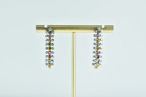 18K Multi Colored Sapphire Diamond Dangle Earrings White Gold