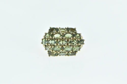 10K Oval Green Tourmaline Domed Cluster Ring Yellow Gold