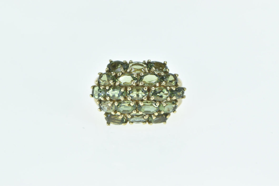 10K Oval Green Tourmaline Domed Cluster Ring Yellow Gold