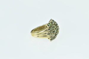 10K Oval Green Tourmaline Domed Cluster Ring Yellow Gold