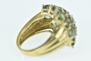 10K Oval Green Tourmaline Domed Cluster Ring Yellow Gold