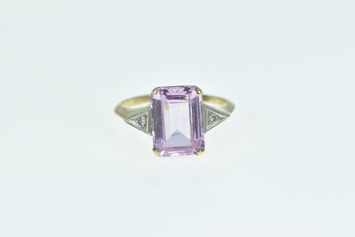 14K Emerald Cut Pink Topaz Diamond Vintage Ring Yellow Gold