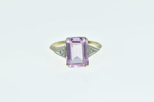 14K Emerald Cut Pink Topaz Diamond Vintage Ring Yellow Gold