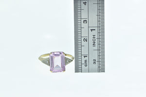 14K Emerald Cut Pink Topaz Diamond Vintage Ring Yellow Gold