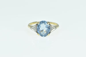 10K Art Deco Blue Topaz Diamond Statement Ring Yellow Gold