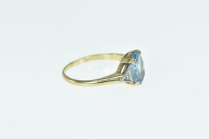 10K Art Deco Blue Topaz Diamond Statement Ring Yellow Gold