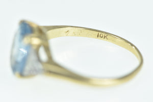 10K Art Deco Blue Topaz Diamond Statement Ring Yellow Gold