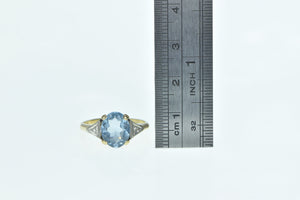 10K Art Deco Blue Topaz Diamond Statement Ring Yellow Gold