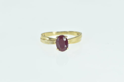 10K Oval Natural Ruby Grooved Vintage Classic Ring Yellow Gold