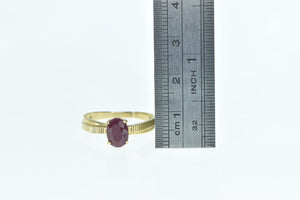 10K Oval Natural Ruby Grooved Vintage Classic Ring Yellow Gold