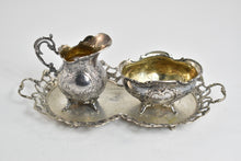 Load image into Gallery viewer, Sterling Silver Three Crowns Cream &amp; Sugar Tray Serving Set (3 pcs.)