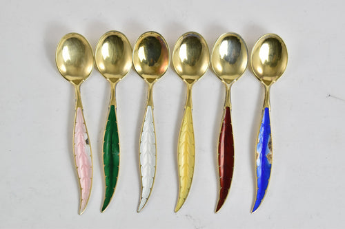 Sterling Silver Vintage Ottar Hval Guilloche Enamel Spoons Set (6pcs)
