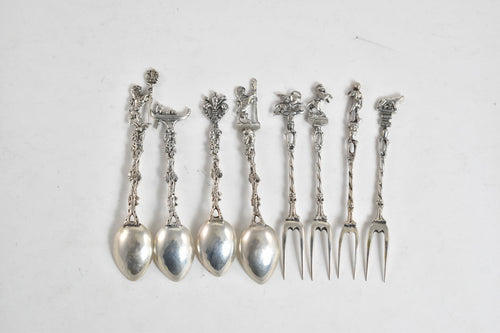 Sterling Silver Lion Statue Hors D'oeuvres Demitasse Spoon Set (8 pcs)