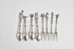 Sterling Silver Lion Statue Hors D'oeuvres Demitasse Spoon Set (8 pcs)