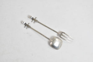 Sterling Silver Erhu Instrument Dessert Spoon & Fork Set (2 pcs)