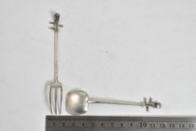 Load image into Gallery viewer, Sterling Silver Erhu Instrument Dessert Spoon &amp; Fork Set (2 pcs)