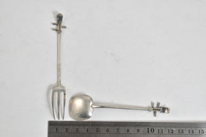 Sterling Silver Erhu Instrument Dessert Spoon & Fork Set (2 pcs)