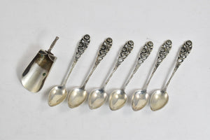 Sterling Silver Antique German Rose Demitasse Spoon Salt Scoop (7 pcs)