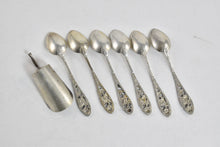 Load image into Gallery viewer, Sterling Silver Antique German Rose Demitasse Spoon Salt Scoop (7 pcs)