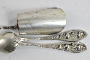 Sterling Silver Antique German Rose Demitasse Spoon Salt Scoop (7 pcs)