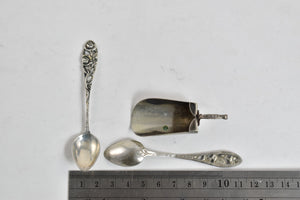 Sterling Silver Antique German Rose Demitasse Spoon Salt Scoop (7 pcs)