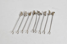 Load image into Gallery viewer, Sterling Silver Peru Peruvian Motif Hors D&#39;oeuvres Fork Set (9 pcs)
