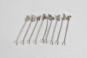 Sterling Silver Peru Peruvian Motif Hors D'oeuvres Fork Set (9 pcs)