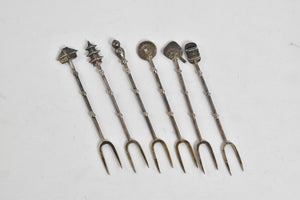 Sterling Silver Japanese Motif Travel Hors D'oeuvres Fork Set (6 pcs)
