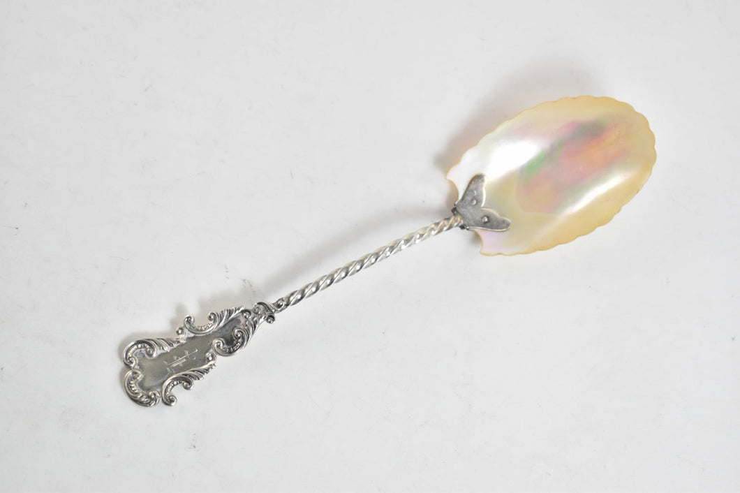 Sterling Silver Mother of Pearl Scalloped Monogram E Decorative Spoon