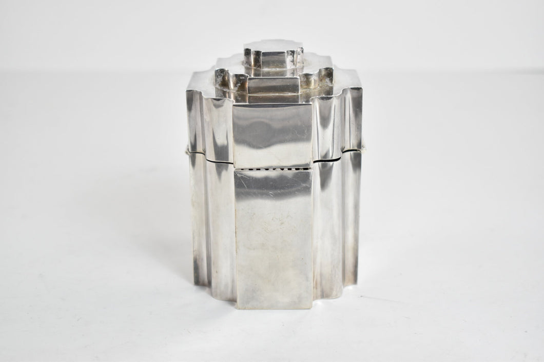 Sterling Silver Handwrought Mid Century Geometric Cotton Ball Vanity Box