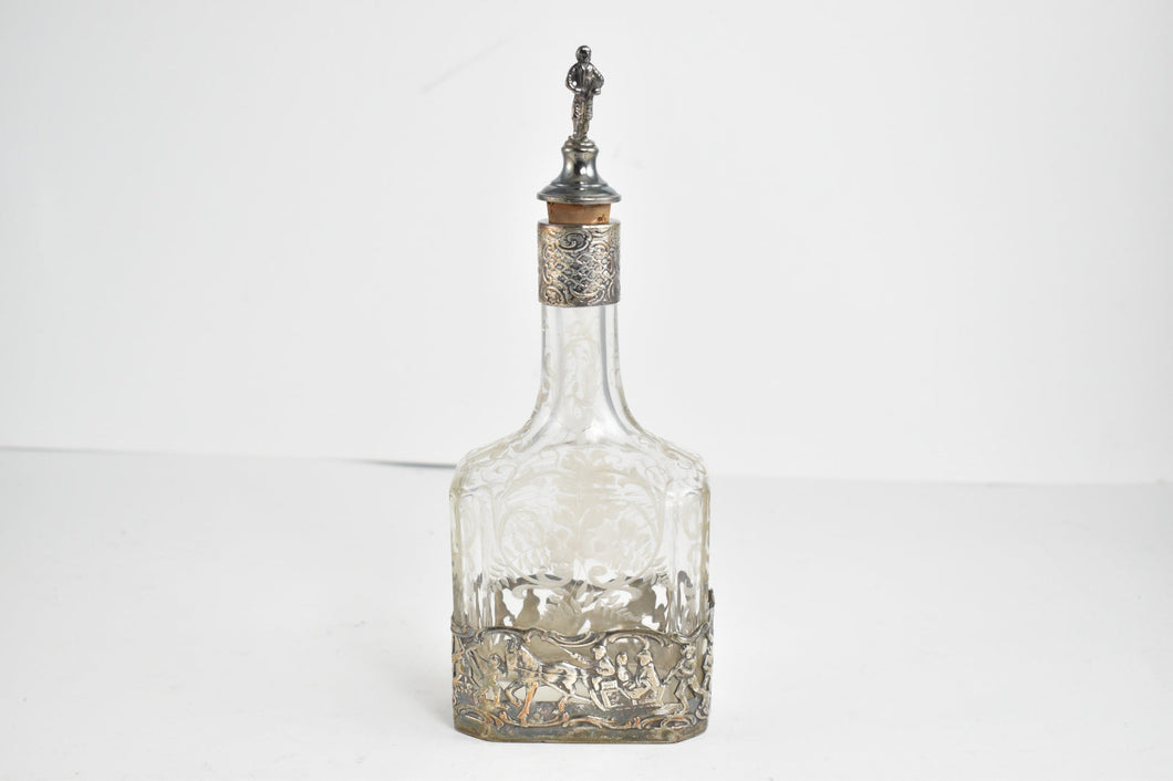 Sterling Silver Ornate Dutch Motif Floral Glass Decanter