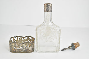 Sterling Silver Ornate Dutch Motif Floral Glass Decanter