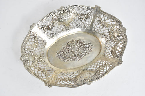 Silver Elaborate Repousse Decorative Filigree Fruit Bowl