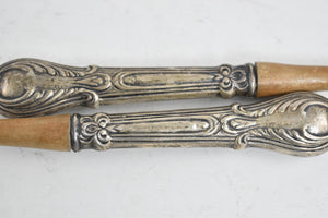 Sterling Silver Crown Wooden Salad Serving Spoon & Fork Set (2 pcs.)