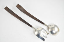 Load image into Gallery viewer, Sterling Silver Plata Mexican Wood Salad Serving Spoon &amp; Fork Set (2 pcs)