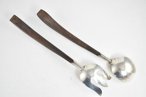Sterling Silver Plata Mexican Wood Salad Serving Spoon & Fork Set (2 pcs)