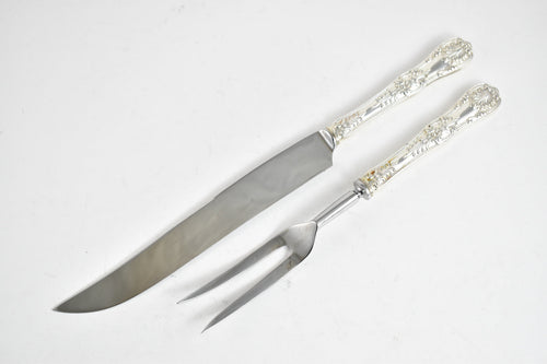 Sterling Silver Tiffany & Co English King Roast Carving Knife & Fork Set