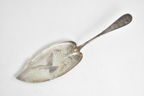 Sterling Silver W.W. Scott Antique Bird Engraved Ornate Fish Server