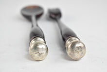 Load image into Gallery viewer, Sterling Silver Antique Wooden Salad Serving Fork Spoon Set