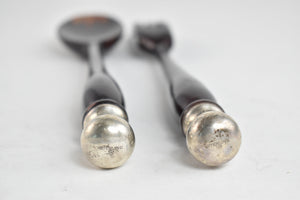 Sterling Silver Antique Wooden Salad Serving Fork Spoon Set