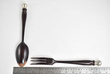 Load image into Gallery viewer, Sterling Silver Antique Wooden Salad Serving Fork Spoon Set
